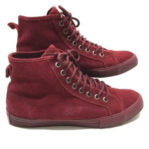 Don Ed Hardy Suede Leather High Cut Lace Up Sneakers Shoes Maroon Red Size 8